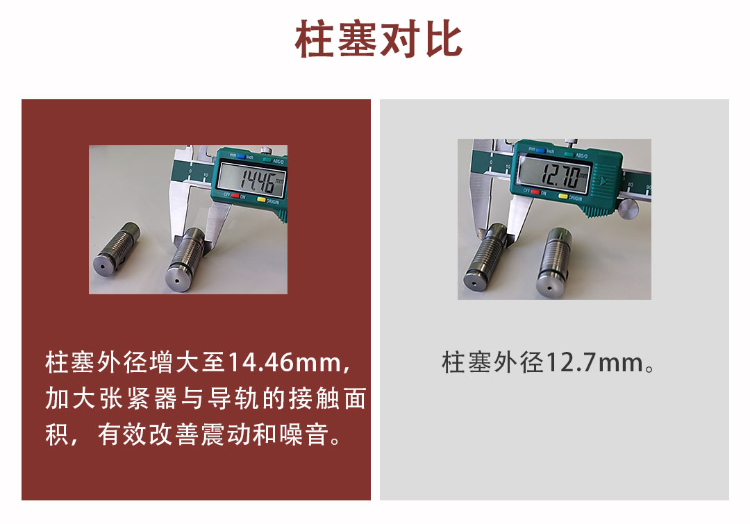 vika-STO改进型张紧器柱塞外径加粗至14.46mm减震降噪对比图